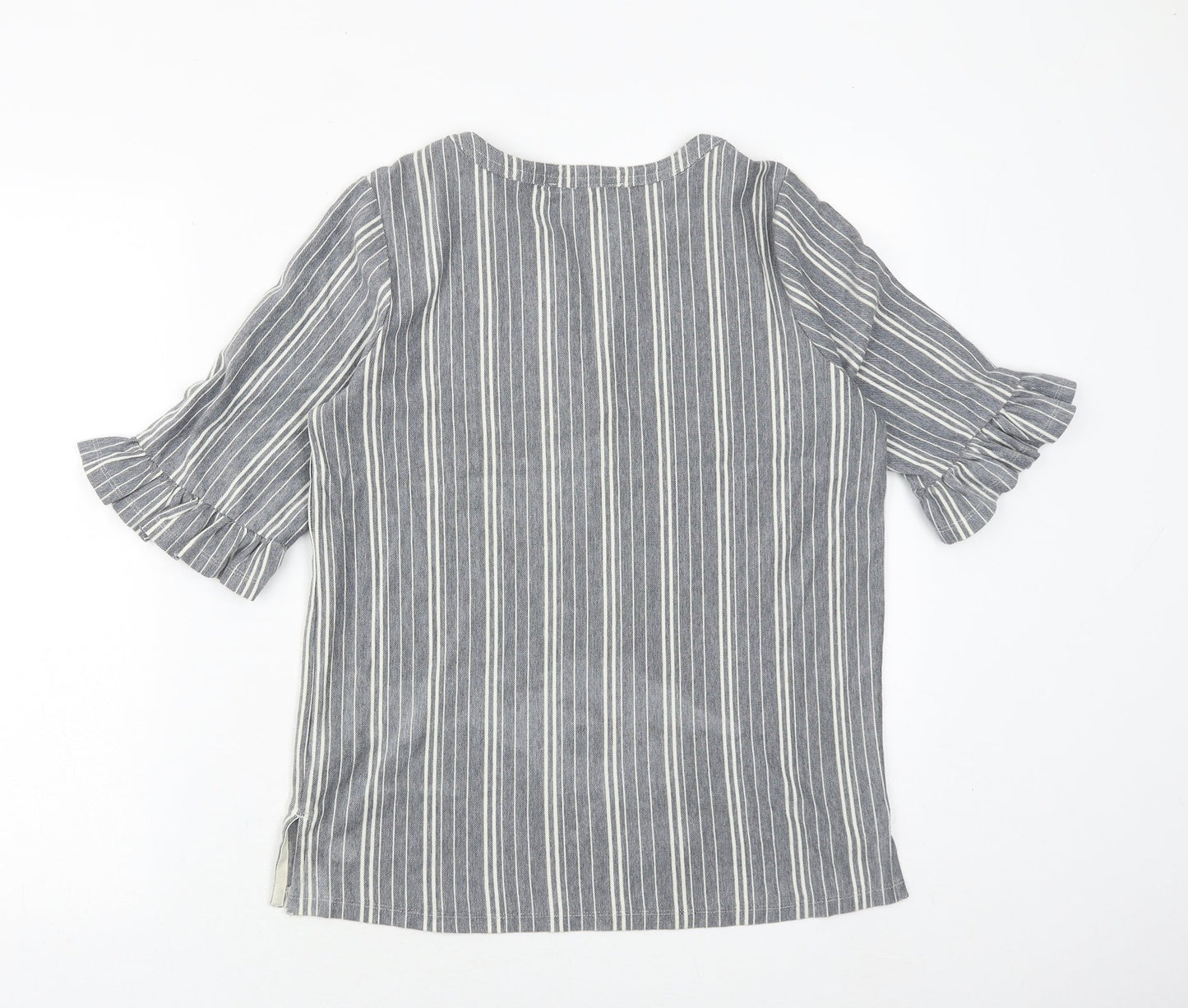 NEXT Womens Blue Striped Cotton Basic Blouse Size 8 V-Neck - Broderie Anglaise