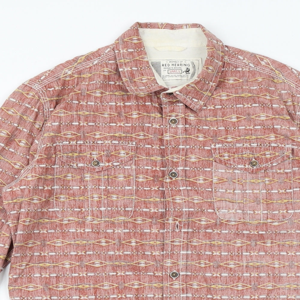 Debenhams Mens Orange Geometric Cotton Button-Up Size S Collared Button