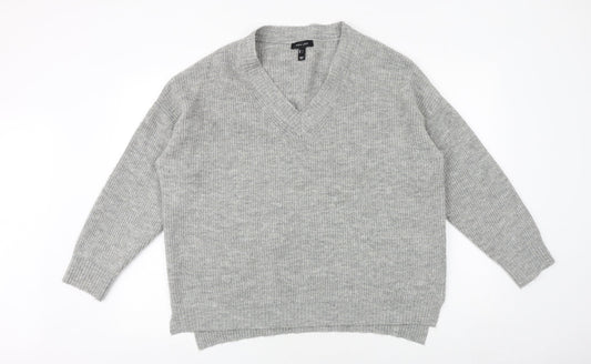 New Look Womens Grey V-Neck Acrylic Pullover Jumper Size L