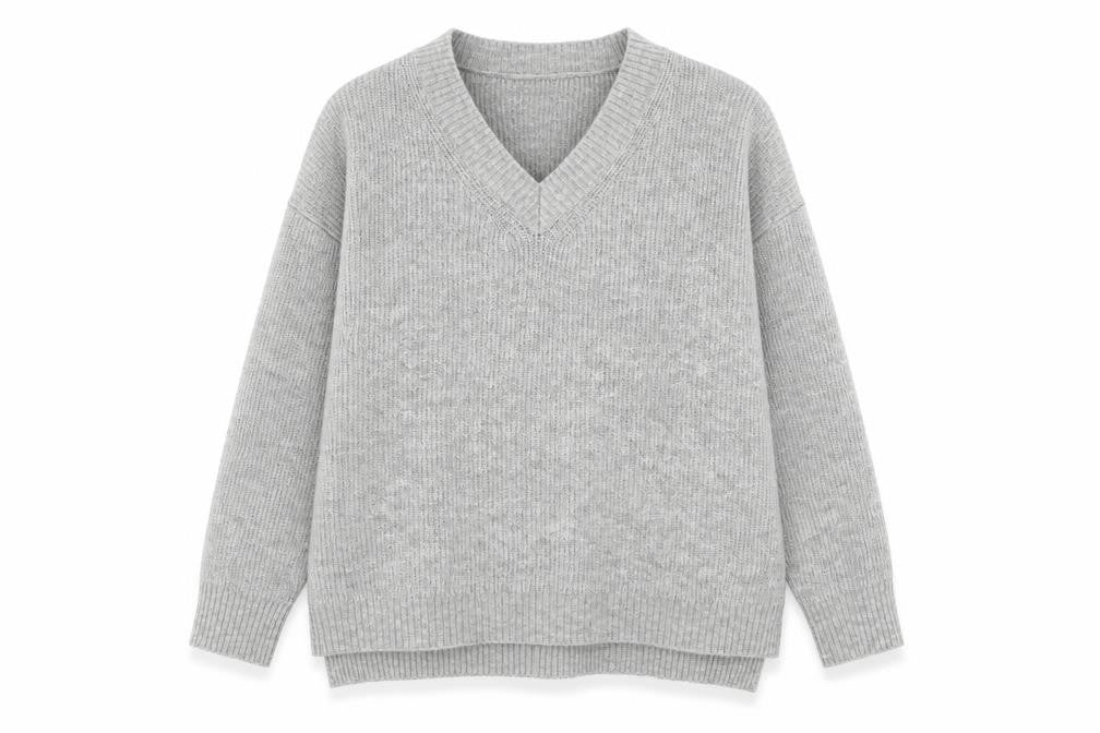 New Look Womens Grey V-Neck Acrylic Pullover Jumper Size L
