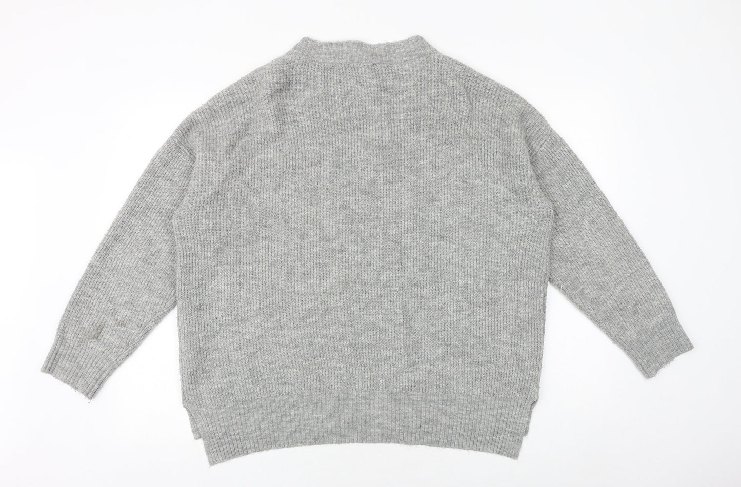 New Look Womens Grey V-Neck Acrylic Pullover Jumper Size L