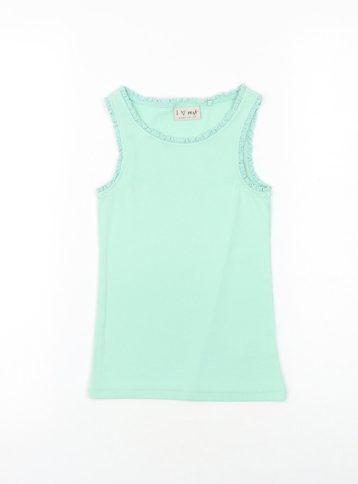 NEXT Girls Green Cotton Basic Tank Size 6 Years Round Neck Pullover