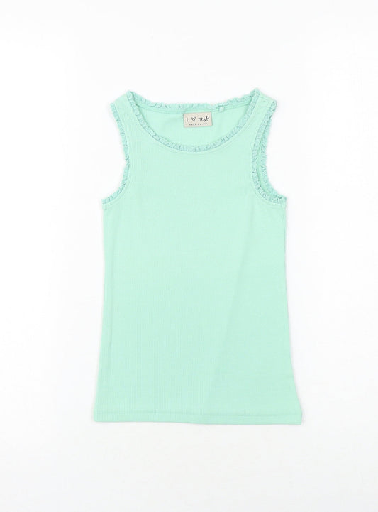 NEXT Girls Green Cotton Basic Tank Size 6 Years Round Neck Pullover