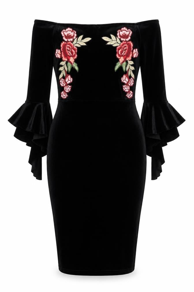 Missguided Womens Black Floral Polyester Bodycon Size 4 Off the Shoulder Pullover