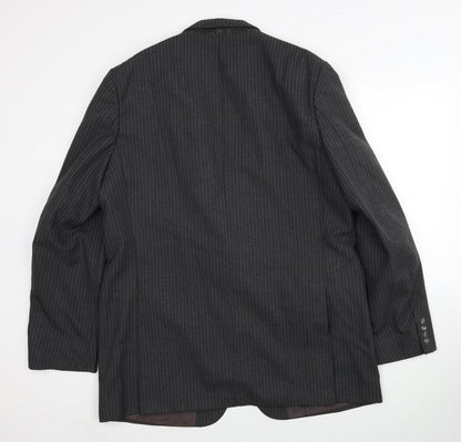 Marks & Spencer Mens Grey Striped Polyester Jacket Suit Jacket Size 46 Regular