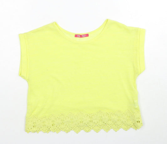 Young Dimension Girls Yellow Polyester Basic T-Shirt Size 10-11 Years Round Neck Pullover