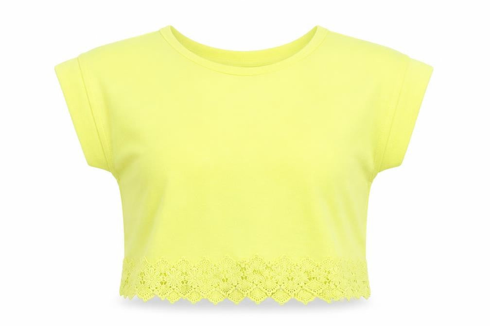 Young Dimension Girls Yellow Polyester Basic T-Shirt Size 10-11 Years Round Neck Pullover