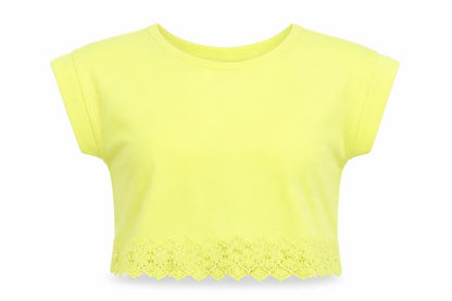 Young Dimension Girls Yellow Polyester Basic T-Shirt Size 10-11 Years Round Neck Pullover