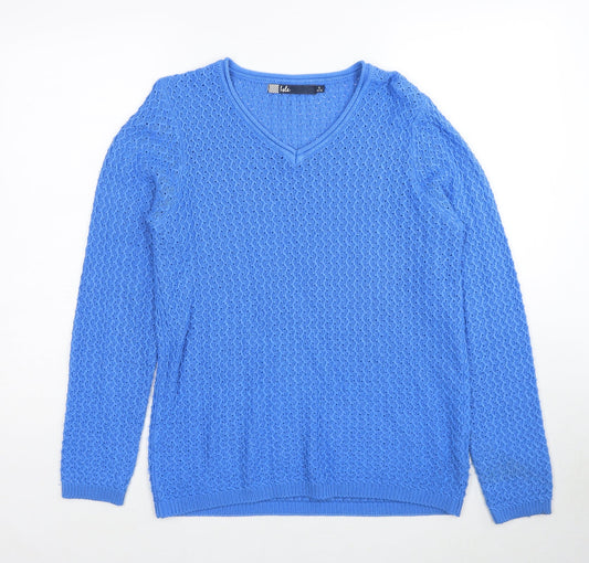 EWM Womens Blue V-Neck Acrylic Pullover Jumper Size 10 - Size 10-12