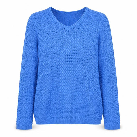 EWM Womens Blue V-Neck Acrylic Pullover Jumper Size 10 - Size 10-12