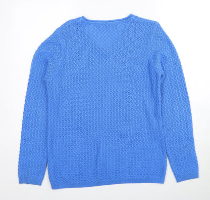 EWM Womens Blue V-Neck Acrylic Pullover Jumper Size 10 - Size 10-12