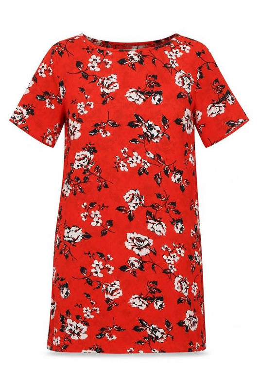 Primark Womens Red Floral Polyester A-Line Size 10 Round Neck Pullover