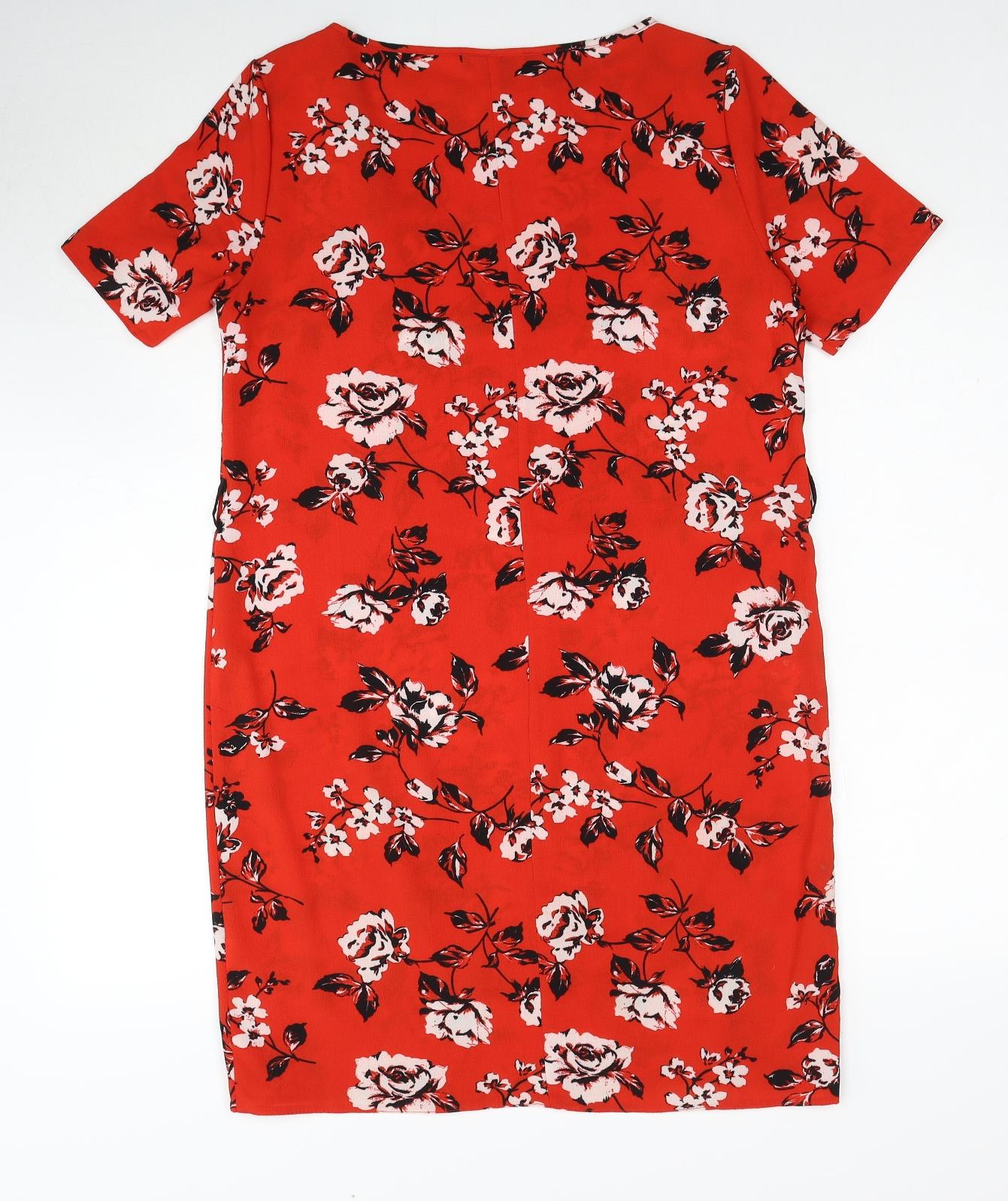 Primark Womens Red Floral Polyester A-Line Size 10 Round Neck Pullover