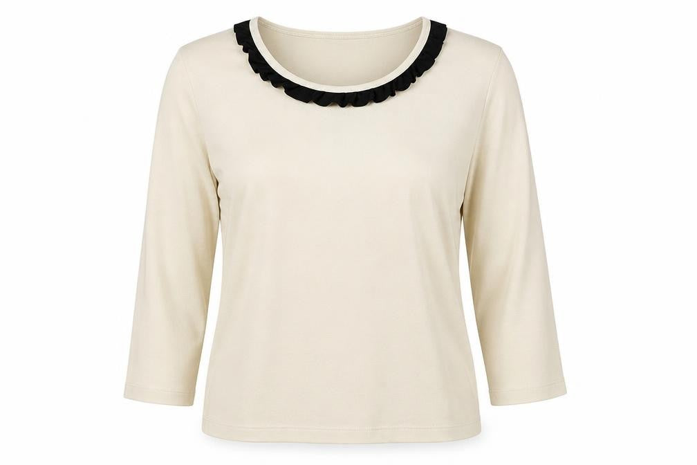 Poppy Womens Beige Polyester Basic Blouse Size 16 Round Neck