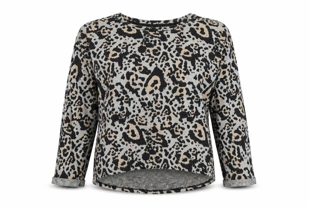 Topshop Womens Beige Round Neck Animal Print Cotton Pullover Jumper Size 10 - Leopard Pattern
