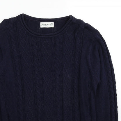 Jumper Womens Blue Round Neck Cotton Pullover Jumper Size S