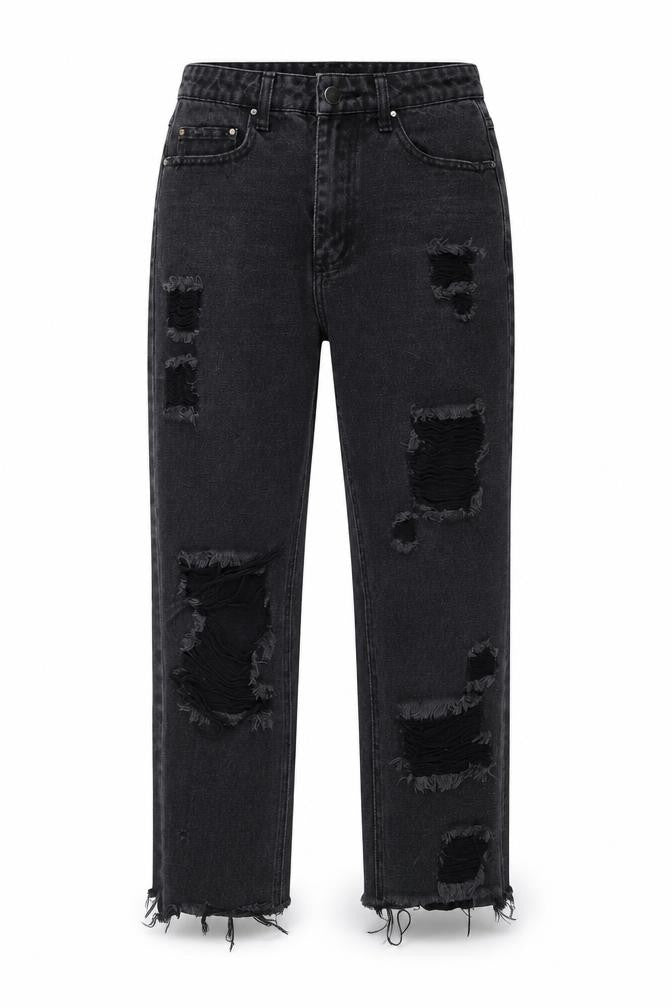 Missguided Womens Black Cotton Straight Jeans Size 8 Regular Zip