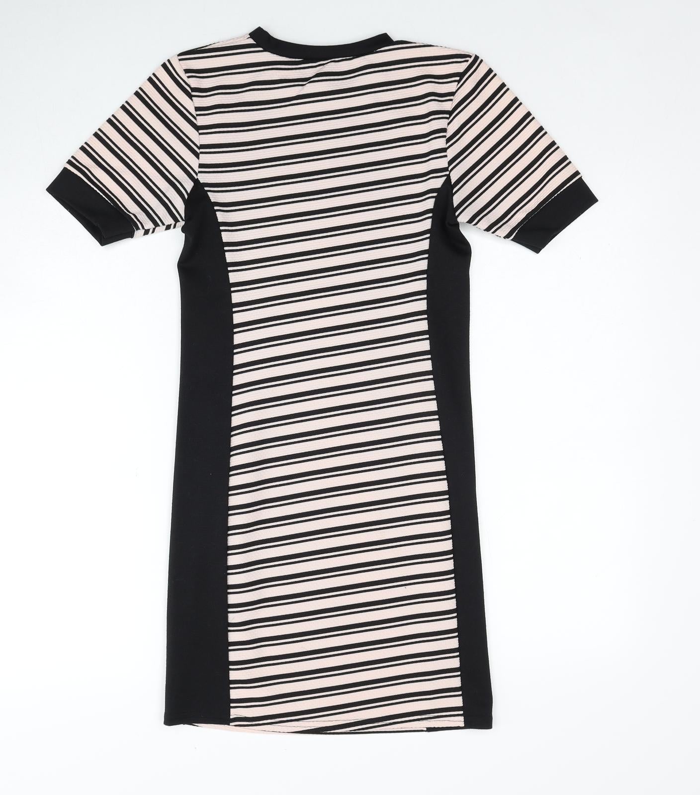 Ladies Look Womens Pink Striped Polyester A-Line Size S Round Neck Pullover