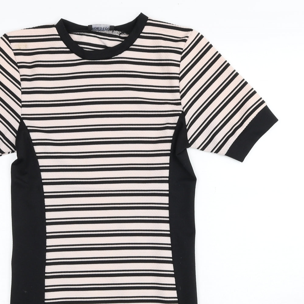 Ladies Look Womens Pink Striped Polyester A-Line Size S Round Neck Pullover