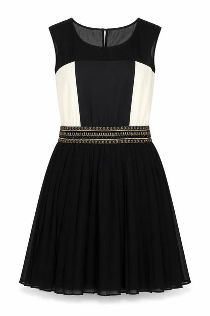Next Womens Black Colourblock Polyester Fit & Flare Size 10 Round Neck Zip