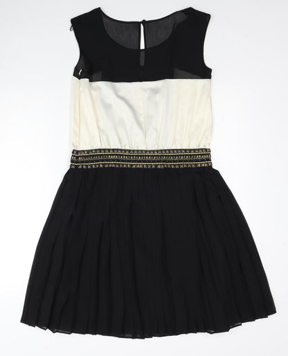 Next Womens Black Colourblock Polyester Fit & Flare Size 10 Round Neck Zip