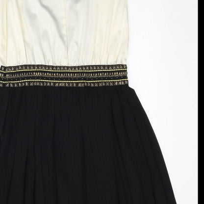 Next Womens Black Colourblock Polyester Fit & Flare Size 10 Round Neck Zip
