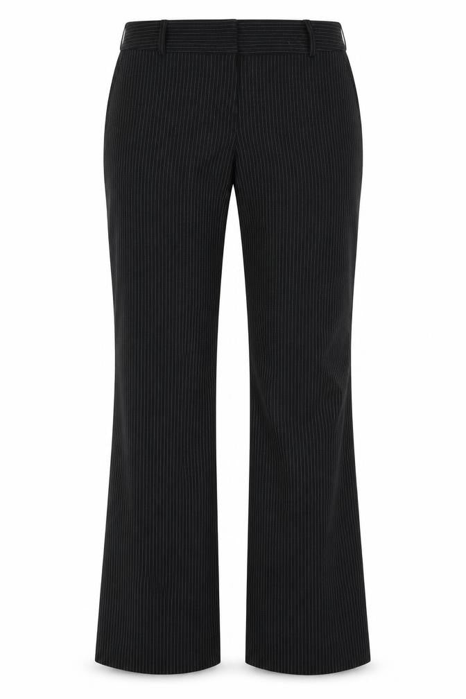 Editions Womens Black Striped Polyester Trousers Size 12 Regular Zip