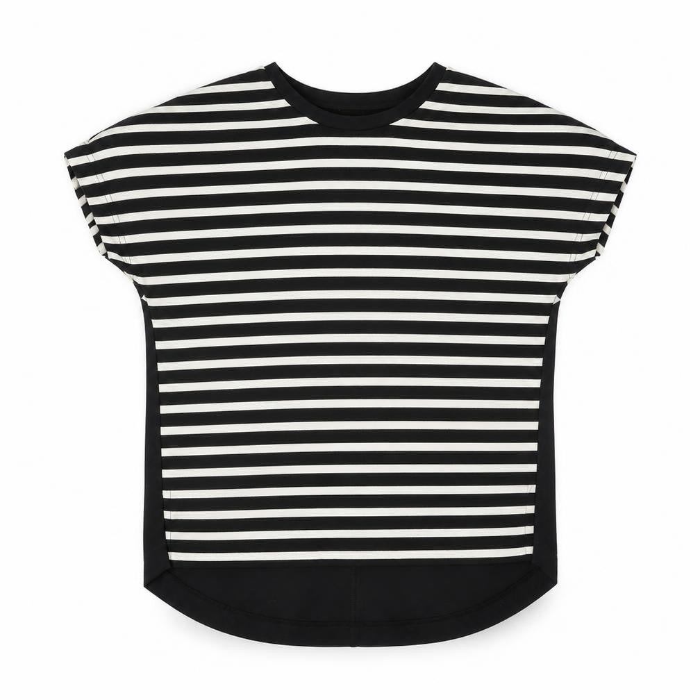 Kinn Womens Black Striped Cotton Basic Blouse Size XS Round Neck