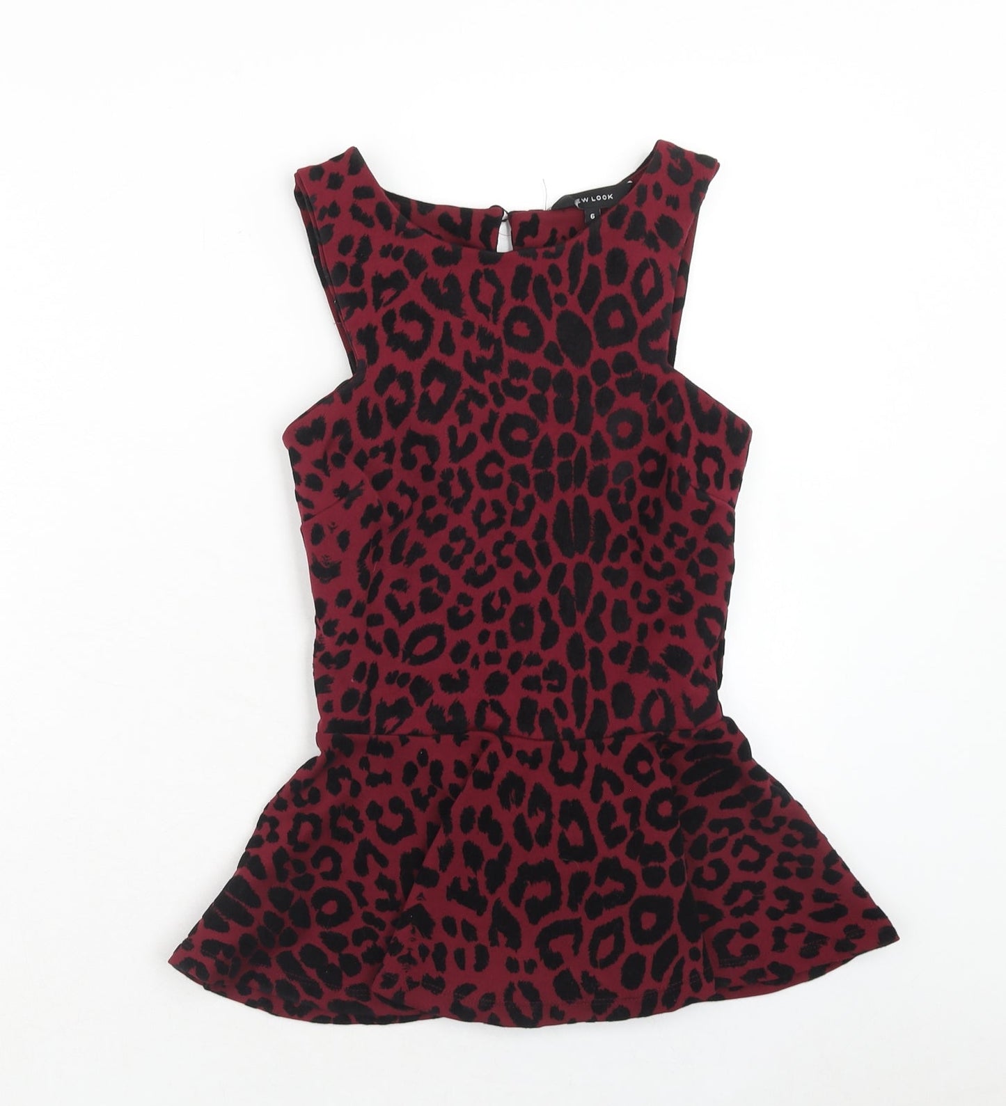 New Look Womens Purple Animal Print Polyester Basic Tank Size 6 Round Neck - Leopard Print