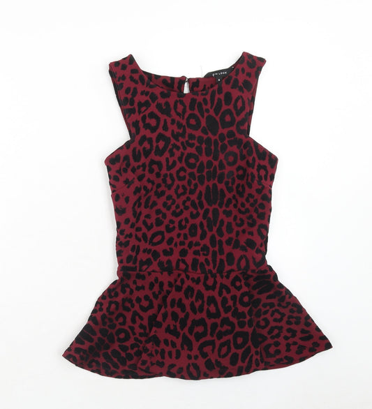 New Look Womens Purple Animal Print Polyester Basic Tank Size 6 Round Neck - Leopard Print