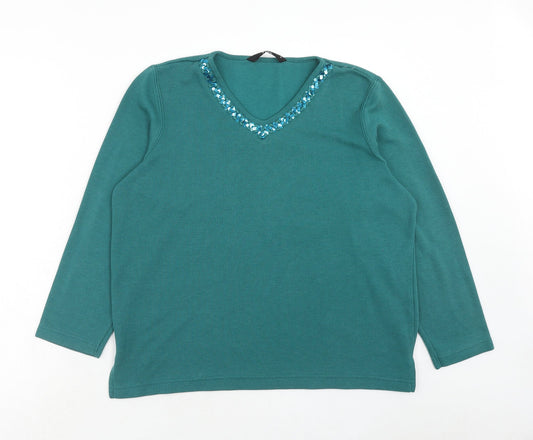 Bonmarché Womens Blue V-Neck Polyester Pullover Jumper Size M