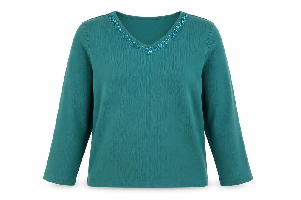 Bonmarché Womens Blue V-Neck Polyester Pullover Jumper Size M