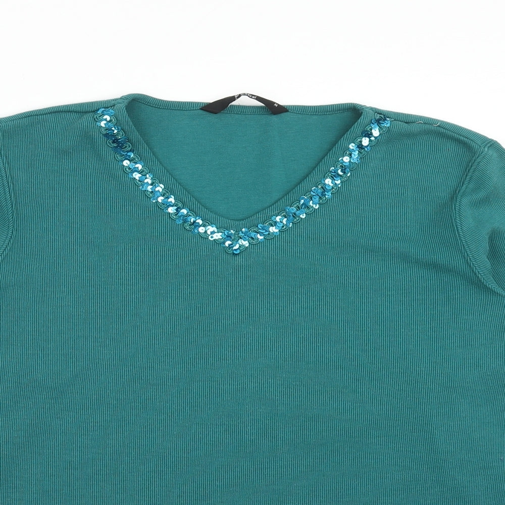 Bonmarché Womens Blue V-Neck Polyester Pullover Jumper Size M