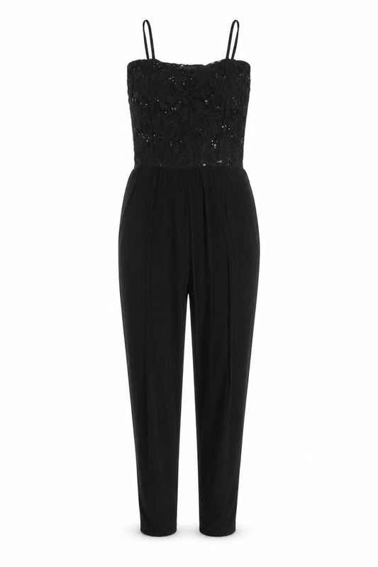Signature Womens Black Polyester Jumpsuit One-Piece Size S Pullover - Lace Top
