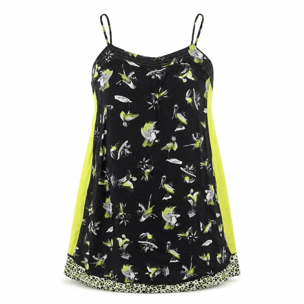 Zara Womens Green Geometric Polyester Basic Tank Size M V-Neck - Birds Print