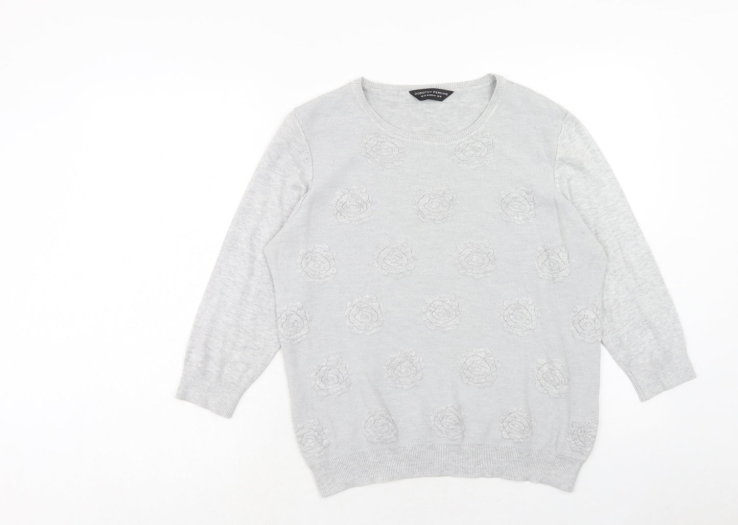 Dorothy Perkins Womens Grey Round Neck Floral Viscose Pullover Jumper Size 16