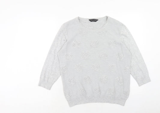 Dorothy Perkins Womens Grey Round Neck Floral Viscose Pullover Jumper Size 16