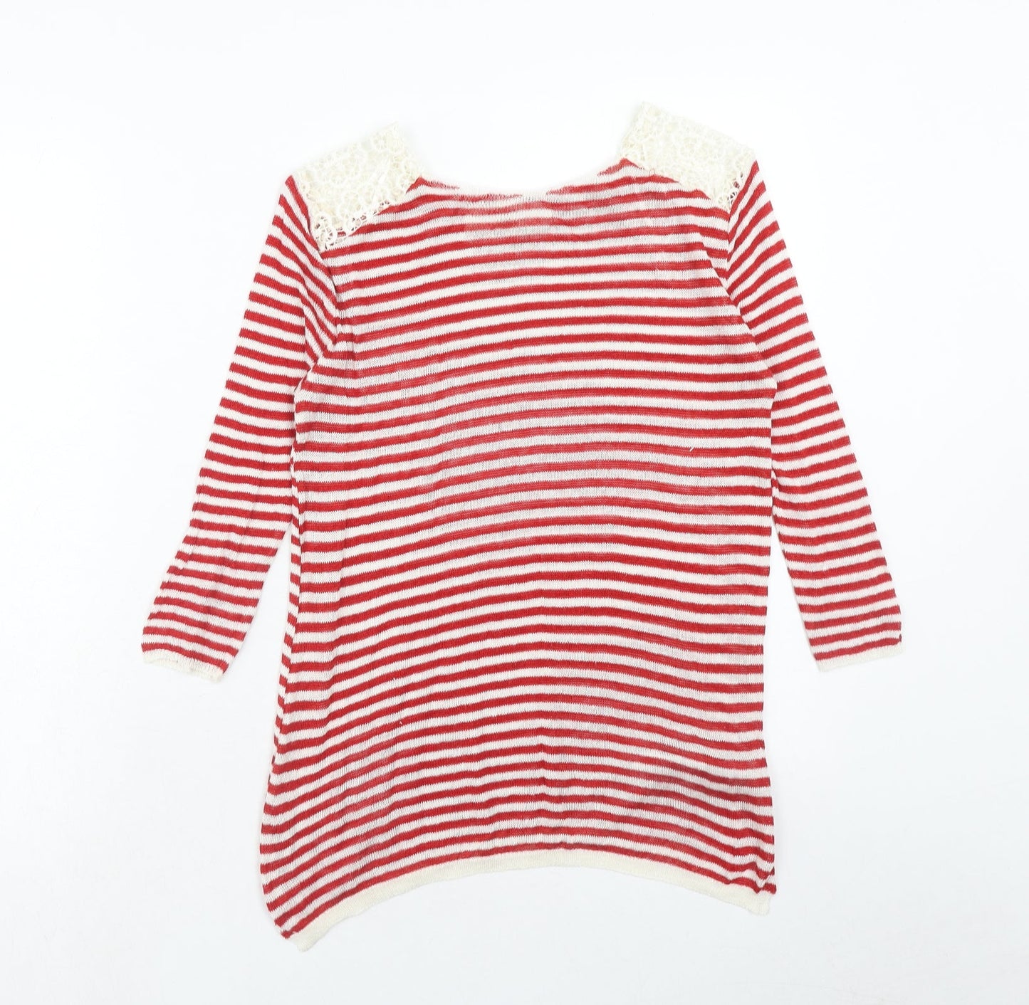 Zara Womens Red Round Neck Striped Linen Pullover Jumper Size S