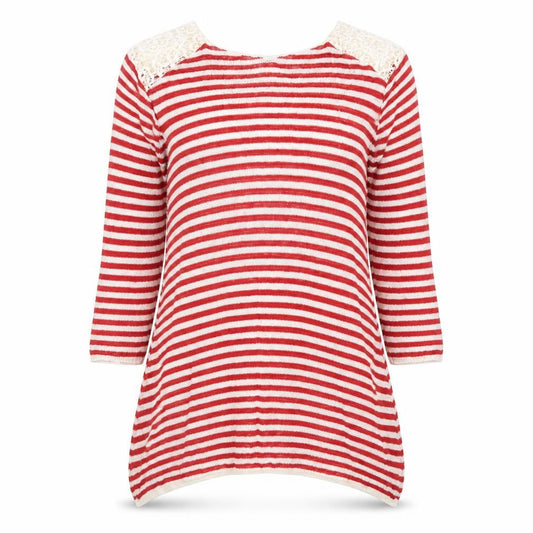 Zara Womens Red Round Neck Striped Linen Pullover Jumper Size S