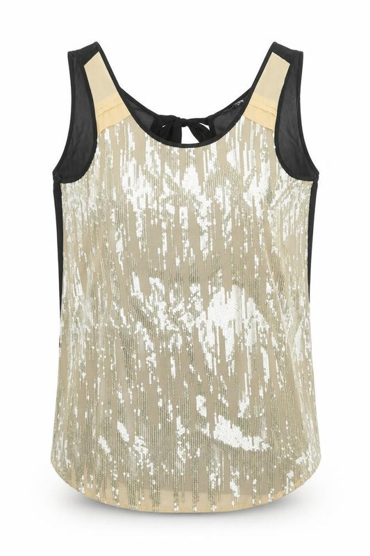 Papaya Womens Gold Geometric Polyester Basic Tank Size 8 Round Neck