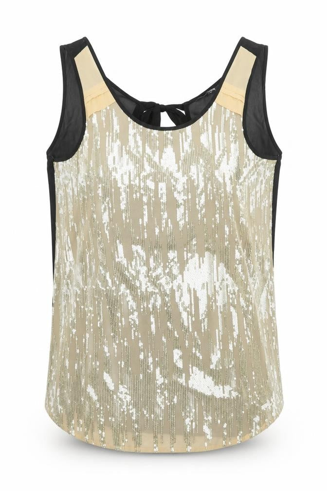 Papaya Womens Gold Geometric Polyester Basic Tank Size 8 Round Neck