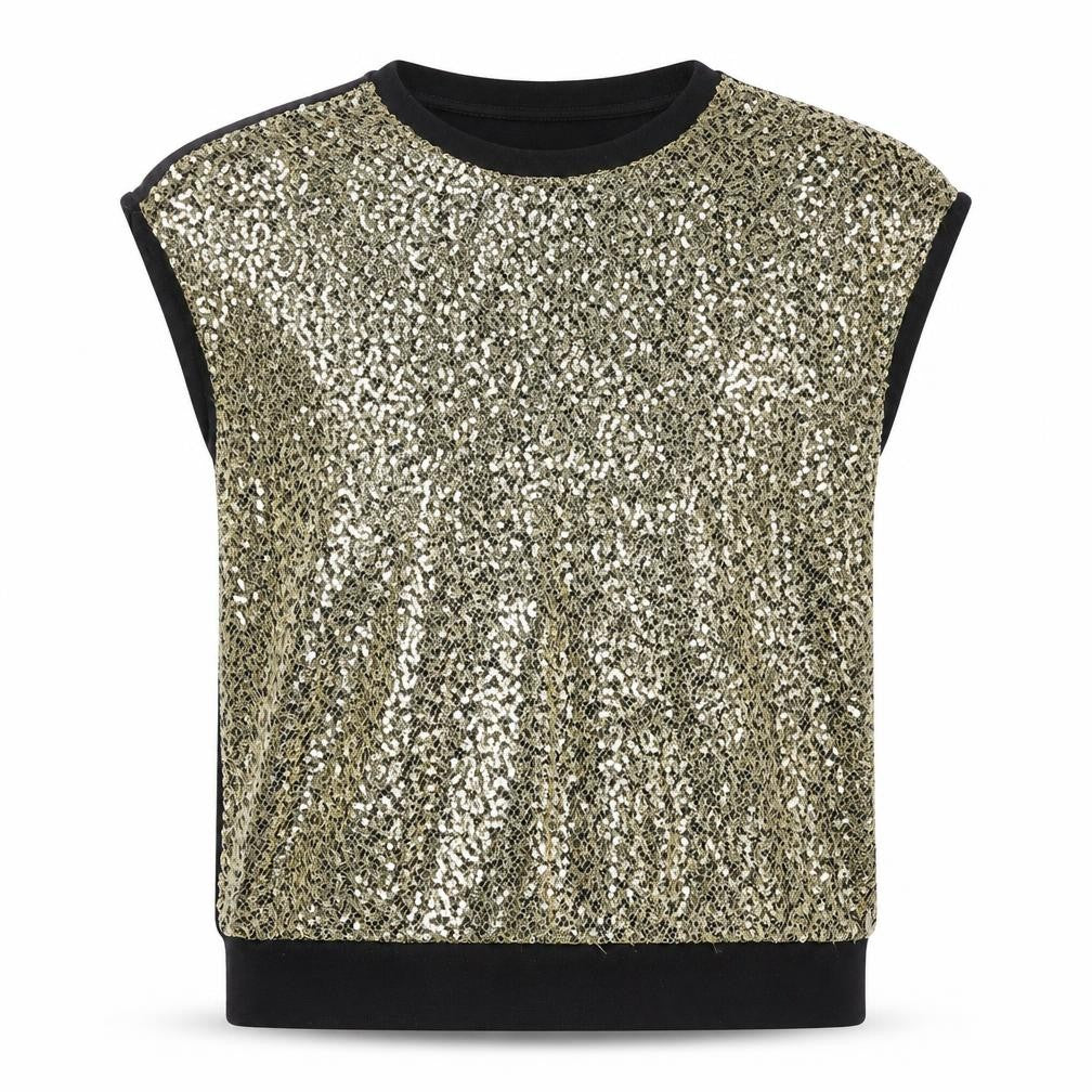 Very Girls Black Polyester Basic Blouse Size 11-12 Years Round Neck Pullover - Sequin