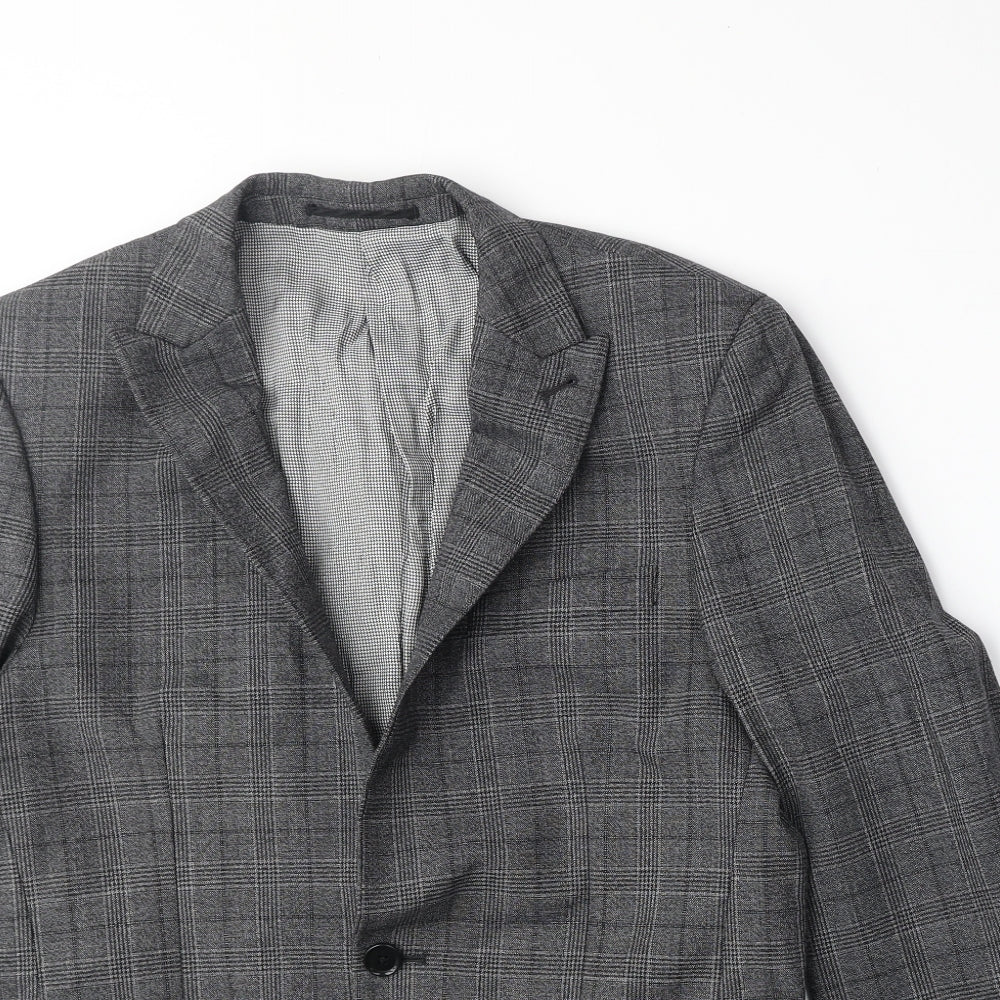 NEXT Mens Grey Plaid Polyester Jacket Suit Jacket Size 38 Regular