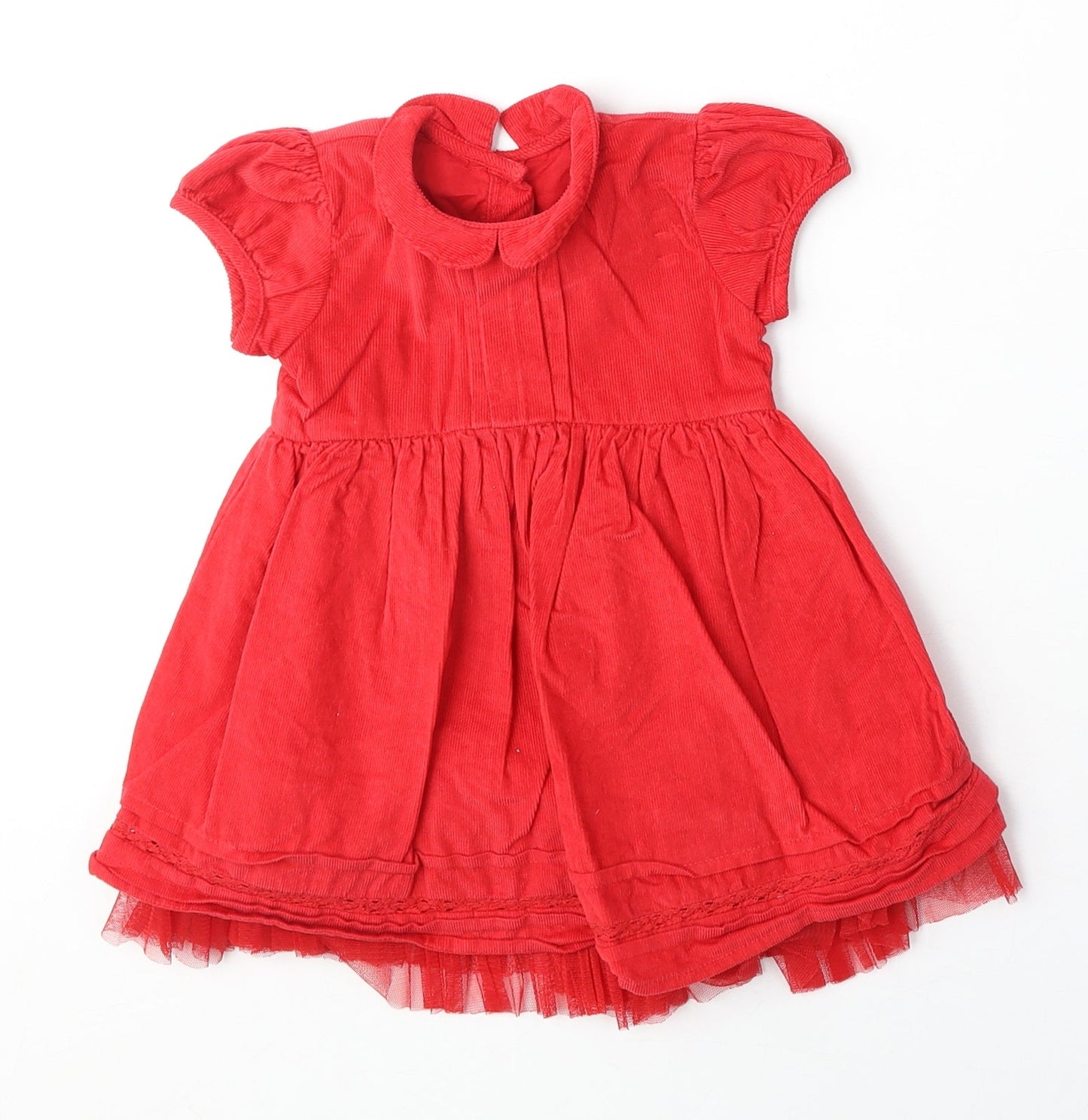 Marks and Spencer Girls Red Cotton A-Line Size 6-9 Months Collared Button