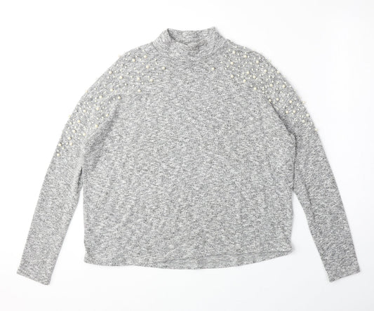 H&M Womens Grey Mock Neck Polyester Pullover Jumper Size S
