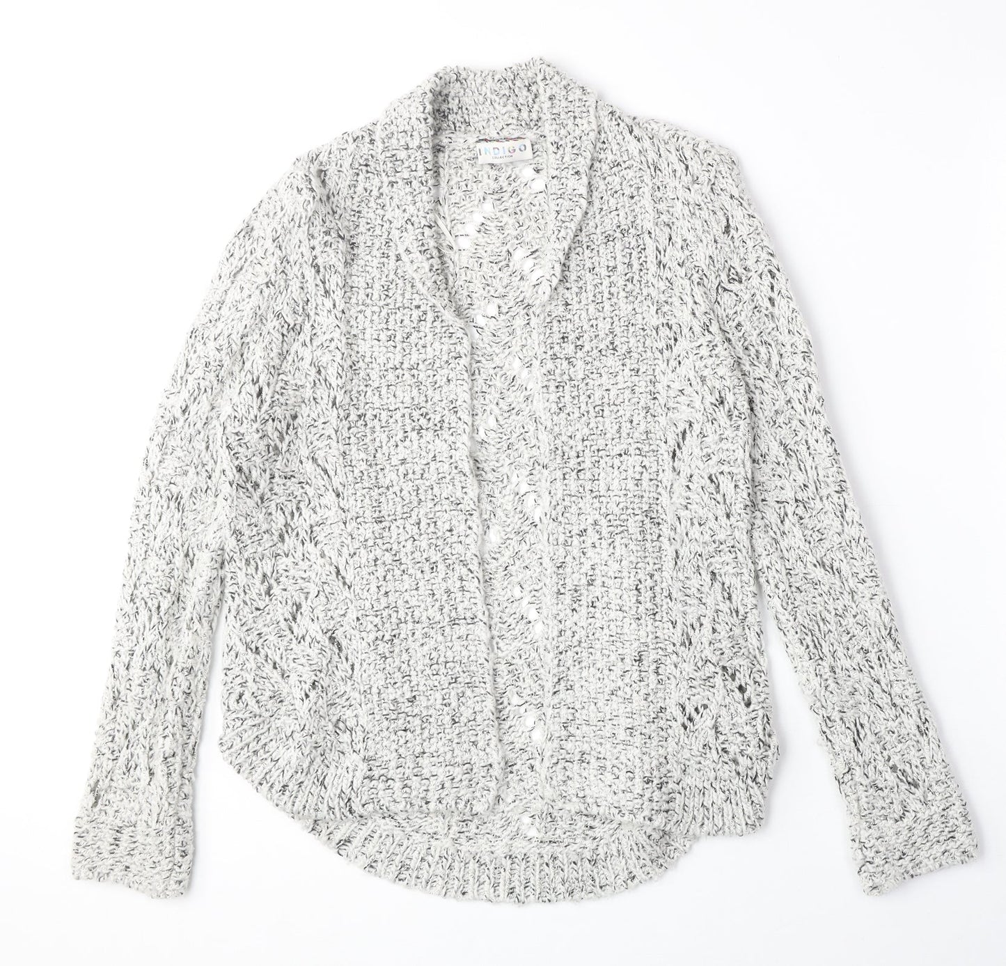 marks Womens Grey V-Neck Herringbone Acrylic Cardigan Jumper Size 10