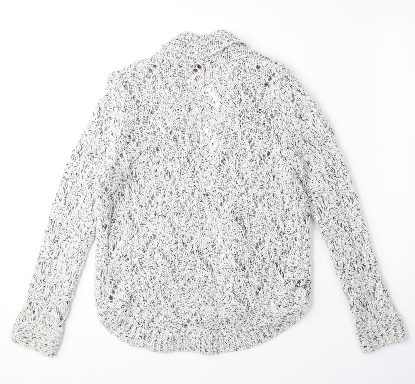 marks Womens Grey V-Neck Herringbone Acrylic Cardigan Jumper Size 10