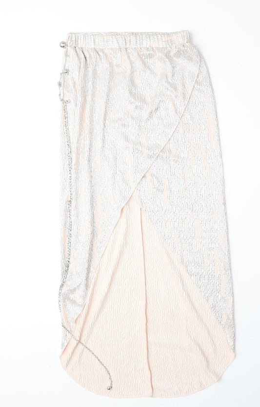 River Island Womens Pink Herringbone Polyester A-Line Skirt Size 8 - Chain Belt Included
