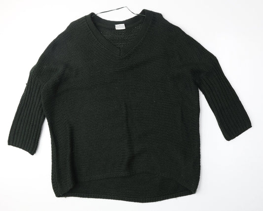 Noisy may Womens Green V-Neck Acrylic Pullover Jumper Size M