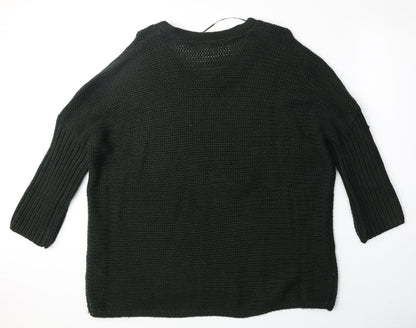 Noisy May Womens Green V-Neck Acrylic Pullover Jumper Size M